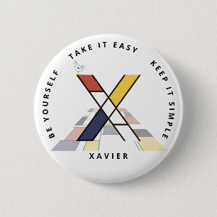 Сaptivating Neoplasticism Art Monogram. Letter X 6 Cm Round Badge