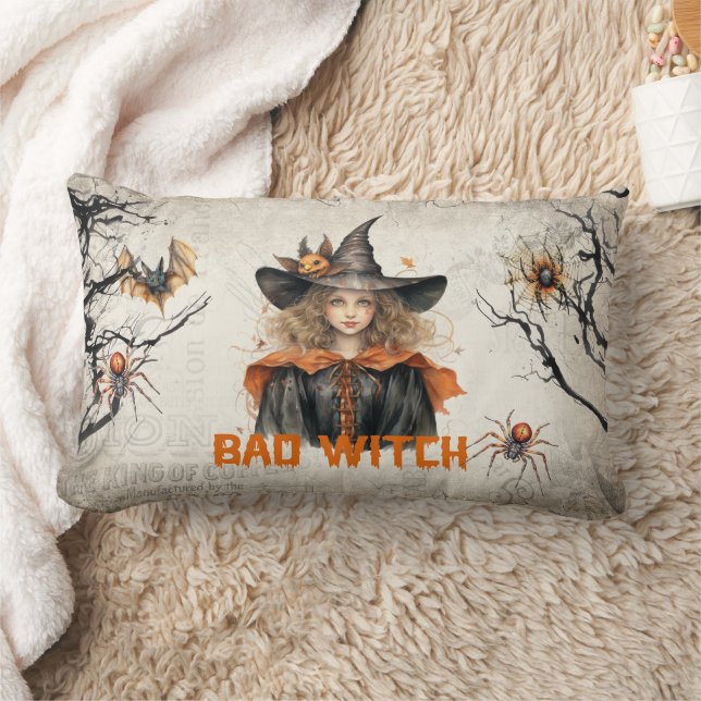 Сlassic traditional watercolor cute girl bad witch lumbar cushion (Blanket)