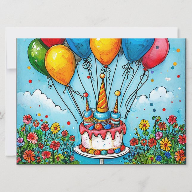 Сolorful birthday balloons invitation (Front)