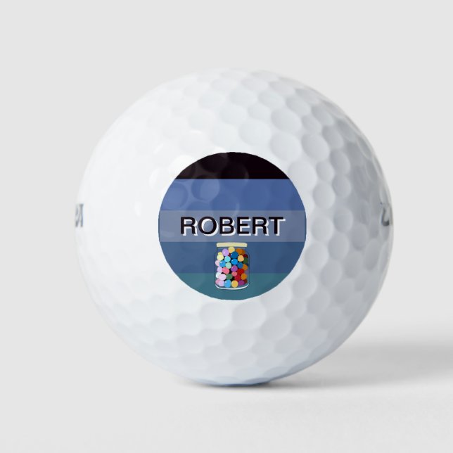 Сolorful candies in a glass jar golf balls (Front)