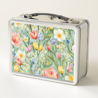 Сolorful Spring Floral Field. Painting Metal Lunch Box