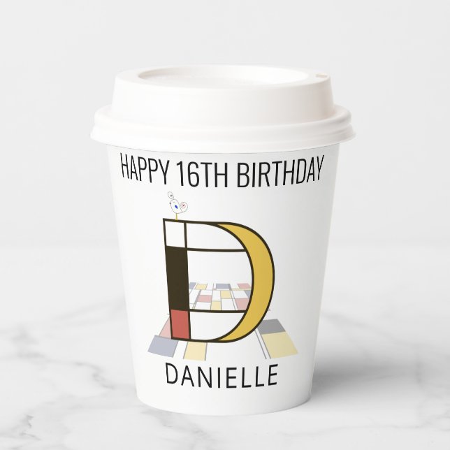 Сool Neoplasticism Style Monogram. Letter D Paper Cups (Front)