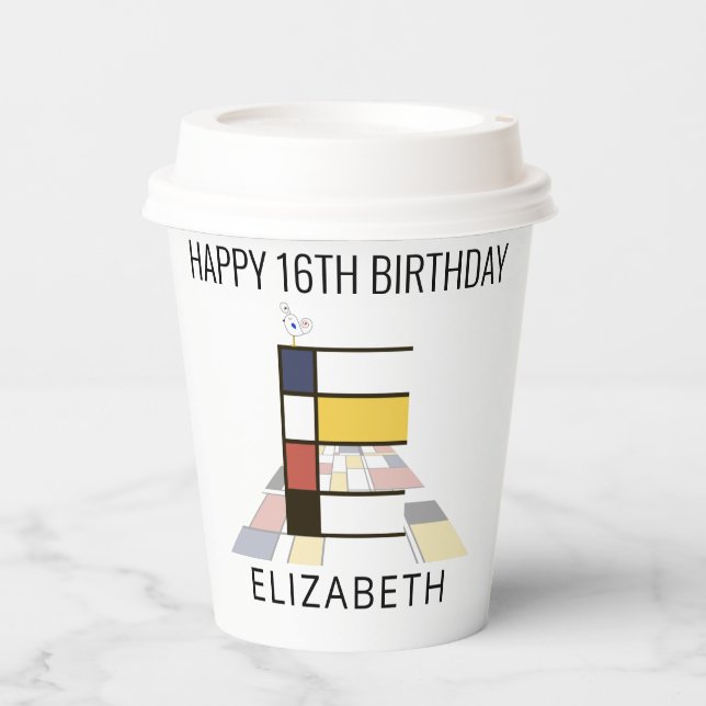 Сool Neoplasticism Style Monogram. Letter E Paper Cups (Front)