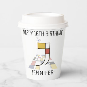 Сool Neoplasticism Style Monogram. Letter J Paper Cups