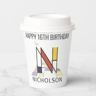 Сool Neoplasticism Style Monogram. Letter N Paper Cups