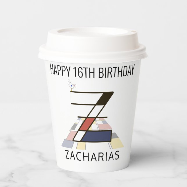 Сool Neoplasticism Style Monogram. Letter Z Paper Cups (Front)