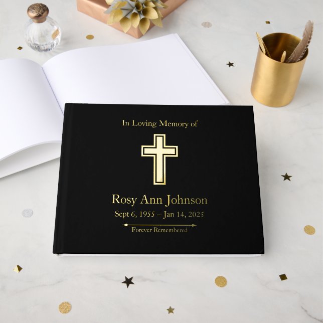 Сustom Foil Funeral Memorial Guest Book (Front Open)
