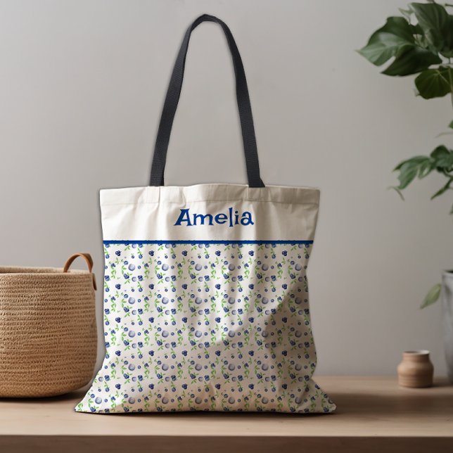  Сute Blueberry watercolor pattern name  Tote Bag (Creator Uploaded)