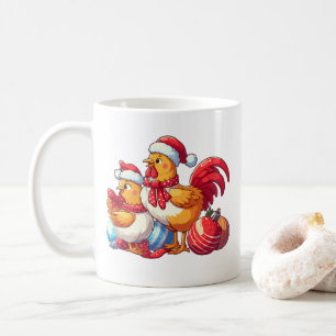 Сute Christmas Chickens, Xmas Farm Chickens Coffee Mug