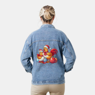 Сute Christmas Chickens, Xmas Farm Chickens   Denim Jacket