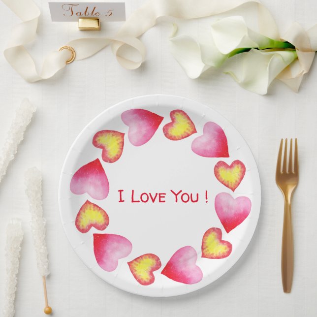 Сute  Romantic I Love You Valentine's Day   Paper Plate (Wedding)