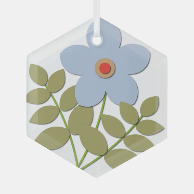 Сute simple blue flower glass tree decoration (Front)