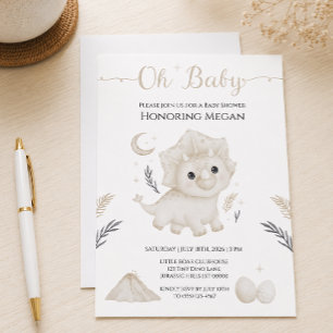 Сute Triceratops Neutral Dinosaur Baby Shower Invitation