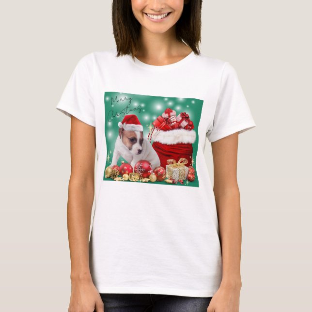 かわいいジャックラッセルテリアのメリークリスマス♡ T-Shirt (Front)