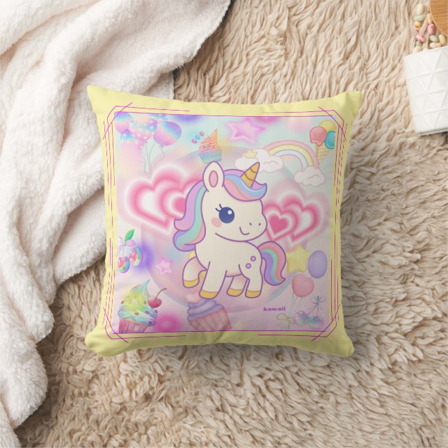 かわいいピンクのゆるふわユニコーン♡ CUSHION (Blanket)