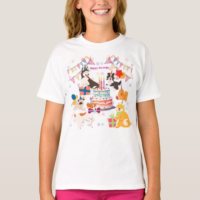 かわいい犬がいっぱい♡ピンクのバースデーパーティー  T-Shirt (Front)