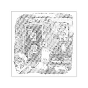 さなやごじ  　お部屋のドアのそばで SELF-INKING STAMP