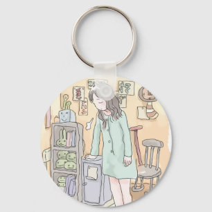 さにしむじ お部屋で手をついてため息をつく女性のイラスト KEY RING