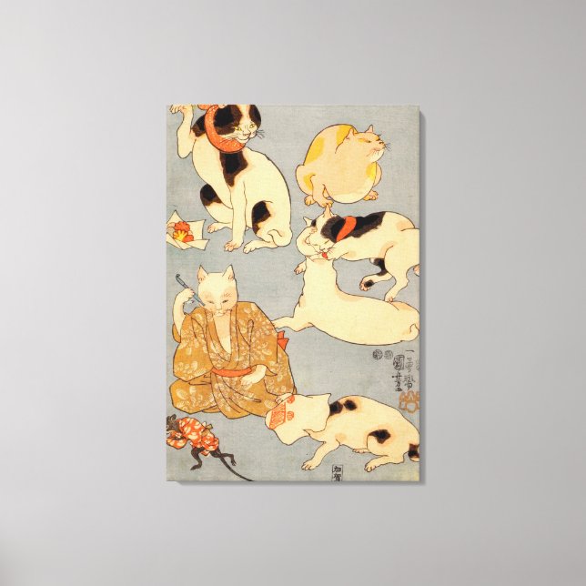 たとえ尽の内（下）, 国芳 Japanese Cats(3), Kuniyoshi, Ukiyo-e Canvas Print (Front)