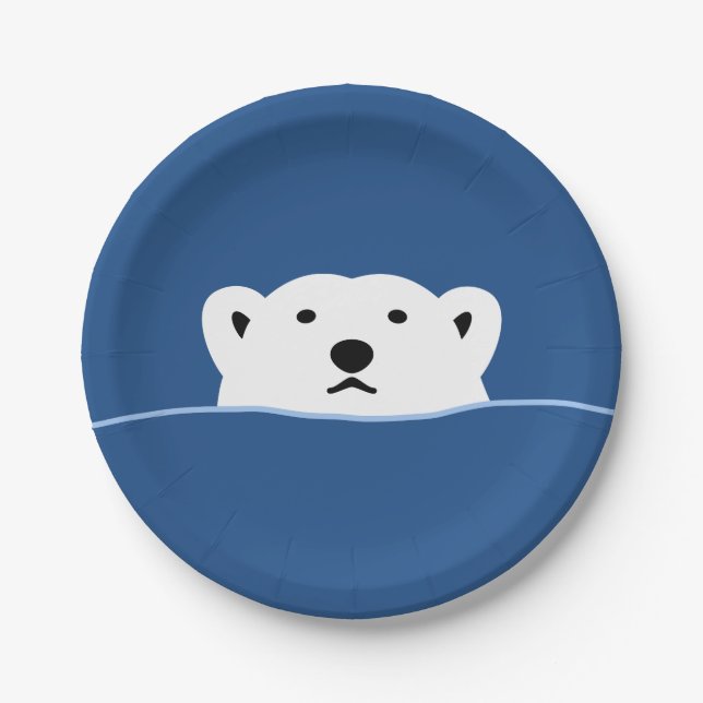 【のぞくホッキョクグマ(濃色地用)】 Looking polar bear (for dark) Paper Plate (Front)