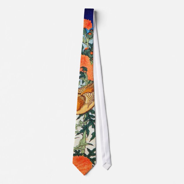 アザミに小鳥, 北斎 Bird and Thistle, Hokusai, Ukiyo-e Tie (Front)