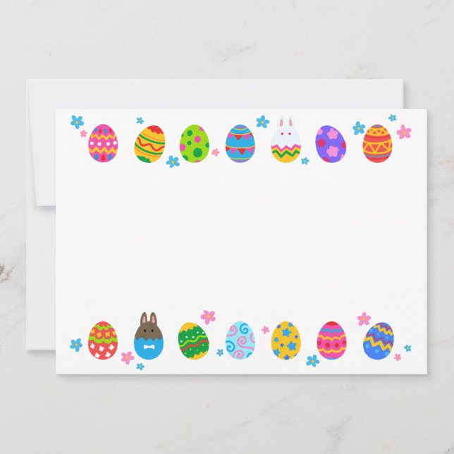 【イースターエッグと兎 横並び(ふちギザ】Easter Eggs & Rabbits (jagged Holiday Card (Front)