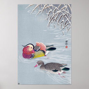 オシドリ, 小原古邨 Mandarin duck, Ohara Ko Poster