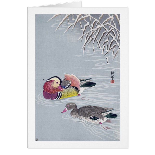 オシドリ, 小原古邨 Mandarin duck, Ohara Koson, Ukiyo-e (Front)