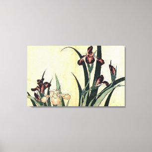 カキツバタ, 北斎 Irises, Hokusai, Ukiyo-e Canvas Print