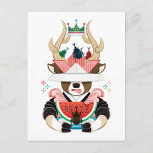 カブトムシと西瓜(リメイク)/Beetle and watermelon (remake) Postcard