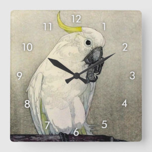 キバタン・オウム, Sulphur-crested cockatoo Square Wall Clock