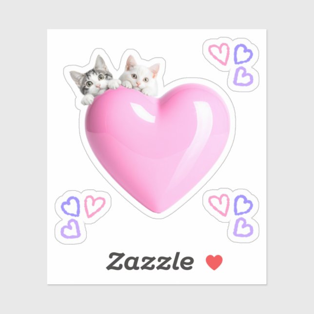 ハートにちょこんと乗るかわいい猫たちのカスタムカットビニールシール♡ (Sheet)