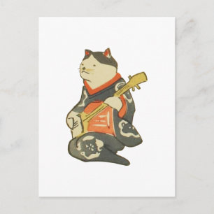 三味線を弾く猫, 国芳 Cat Playing Guitar, Kuniyoshi, Ukiyoe Postcard