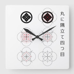丸に隅立て四つ目の作図 SQUARE WALL CLOCK