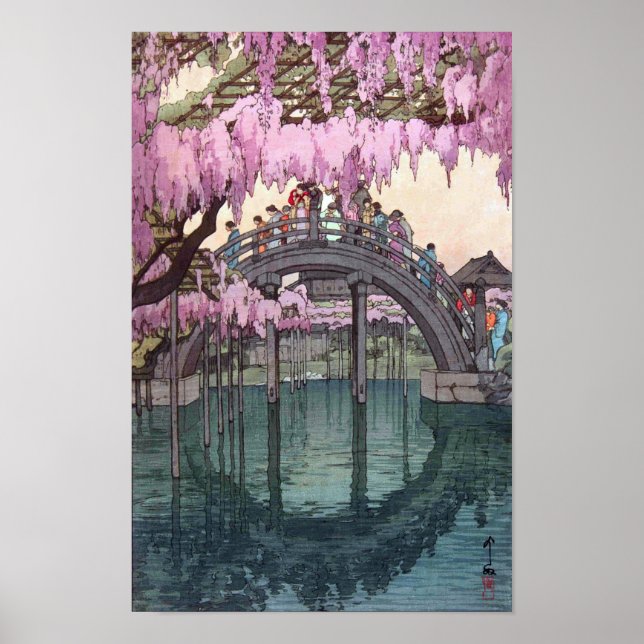亀戸天神, Kameido Bridge, Hiroshi Yoshida, Woodcut Poster (Front)