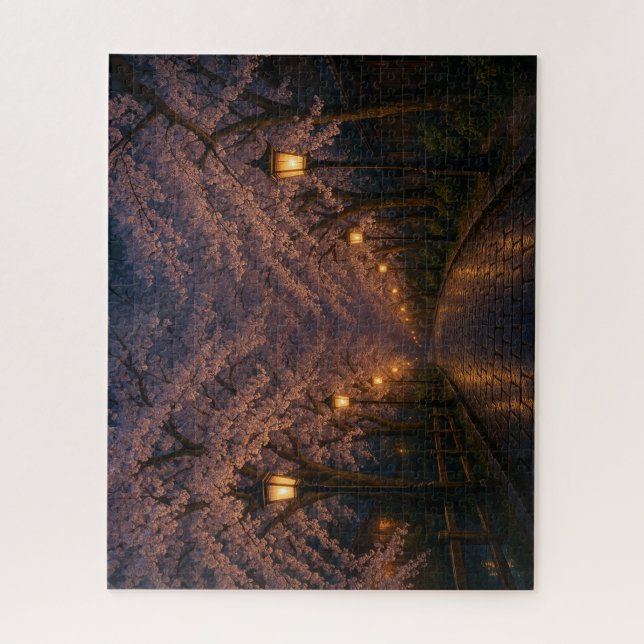 京都・夜桜の並木道 / Kyoto Nighttime Cherry‐Blossom Avenue Jigsaw Puzzle (Vertical)