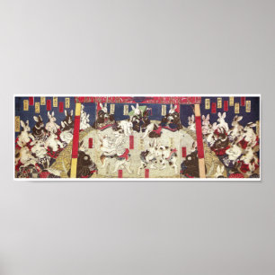 兎の相撲, 芳藤 Sumo Rabbits, Yoshifuji, Ukiyo-e Poster