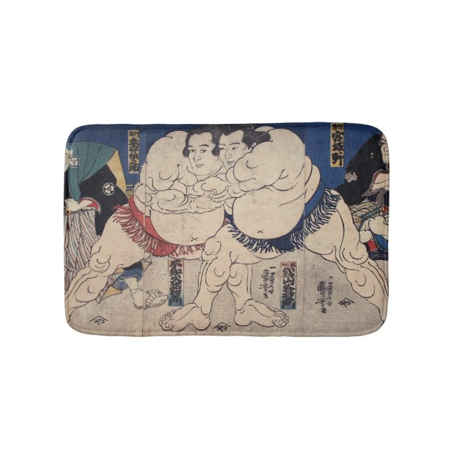 力士, 国芳 Sumo Wrestler, Kuniyoshi, Ukiyo-e Bath Mat (Front)