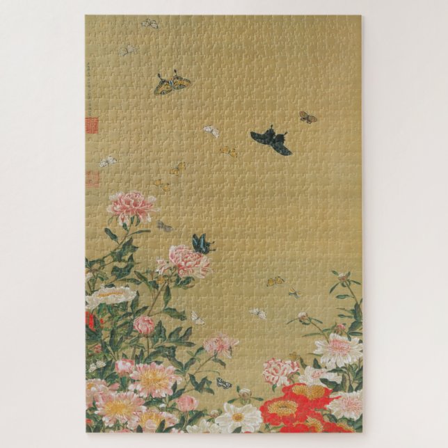 動植綵絵(1)芍薬群蝶図,伊藤若冲 JIGSAW PUZZLE (Vertical)