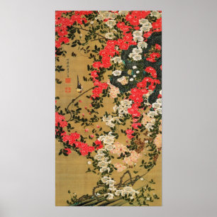 動植綵絵(21)薔薇小禽図, 伊藤若冲 POSTER