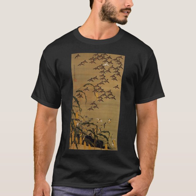 動植綵絵(4)秋塘群雀図, 伊藤若冲 T-Shirt (Front)