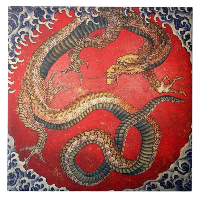 北斎の龍, 北斎 Hokusai Dragon, Hokusai, Art Tile (Front)