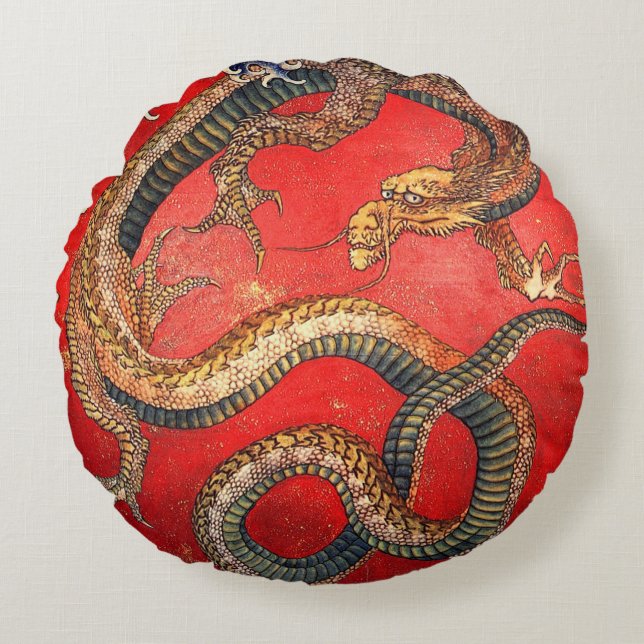 北斎の龍, 北斎 Hokusai Dragon, Hokusai, Japan Art Round Cushion (Front)