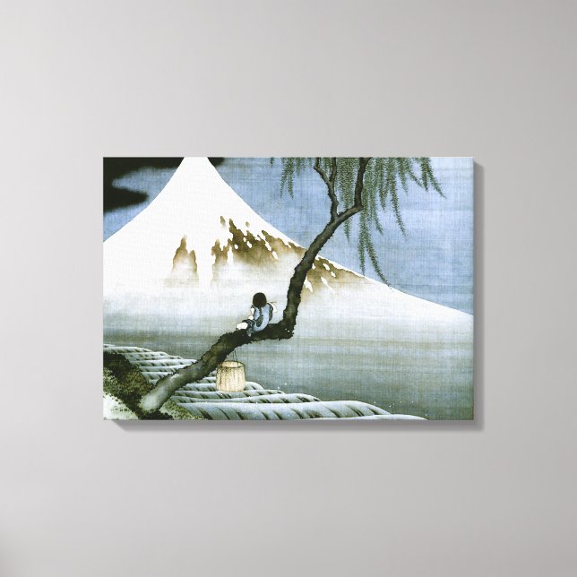 北斎 Boy & Mt Fuji Fine Art Canvas Print (Front)