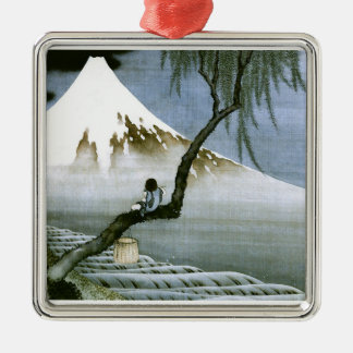 北斎 Boy & Mt Fuji Fine Art Metal Tree Decoration