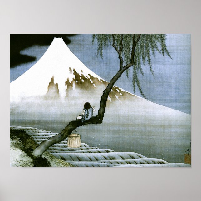北斎 Boy & Mt Fuji Fine Art Poster (Front)