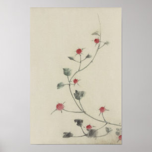 北斎 Red Blossoms on Vine Hokusai Fine Art Poster