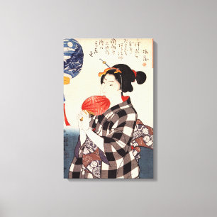 団扇を持つ女, 国芳 Woman with a Round Fan, Kuniyoshi Canvas Print