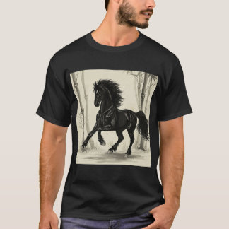 「墨馬」Japanese style ink painting T-shirt