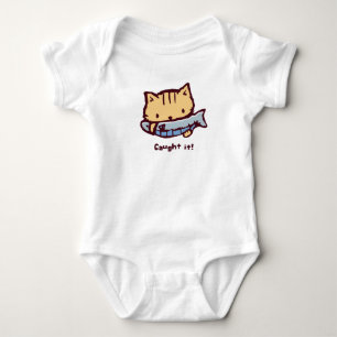 大きなお魚ゲット! Big Catch! Cute Kitten with a Fish Baby Bodysuit